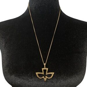 Holy Spirit Dove Pendant Necklace Brass Gold Tone 24 Inch Length